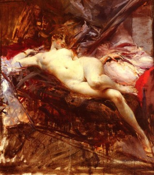  Van Lienzo - Desnudo reclinado género Giovanni Boldini